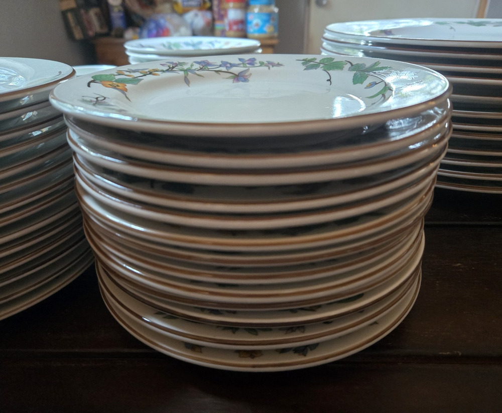 Woodhill by Citation Set of 13 Salad Plates Floral China Brown Trim 8"